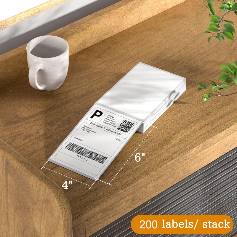 سي جيه باك ملصقات حرارية SJPACK مقاس 4 بوصات × 6 بوصات، 200 ملصق مروحي، ملصق شحن حراري مباشر متوافق مع Nelko، Rollo، Zebra، Brother، Orgbro، Munbyn، Jadens، طابعة ملصقات الشحن، درجة تجارية - Image 2